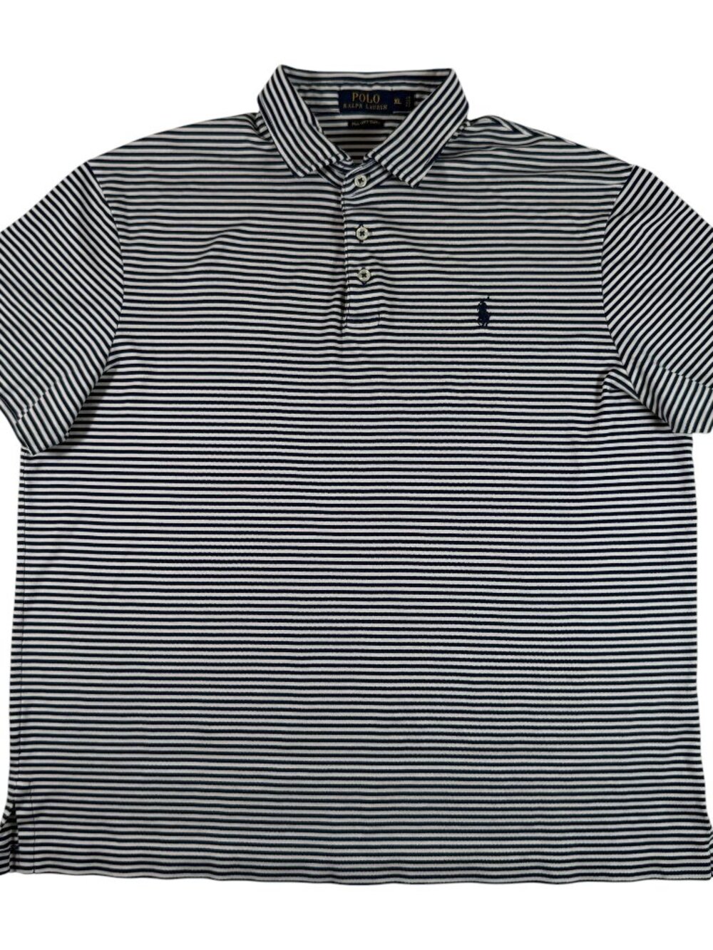 Polo Ralph Lauren Mens XL White Blue Striped Pima Soft Touch Classic Polo Shirt